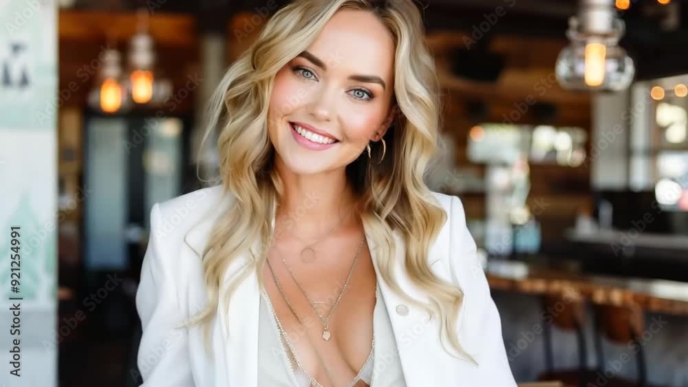 A stylish individual presents a fresh outfit, radiating confidence and warmth in a beautifully designed café filled with natural light A stylish individual presents a fresh outfit, radiating confidence and warmth in a beautifully designed café filled with natural light