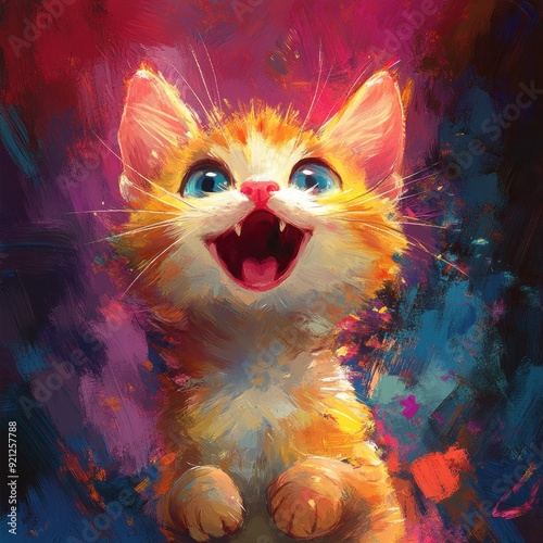 Ginger kitten with blue eyes, expressive and vibrant.