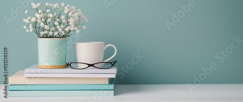 Pink Glasses Resting on Stacked Notebooks With Succulents in Background