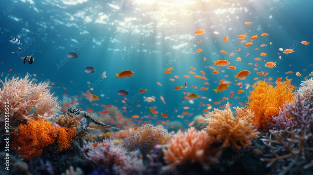 Obraz premium Vibrant Coral Reef With Colorful Fish Swimming in Tropical Waters