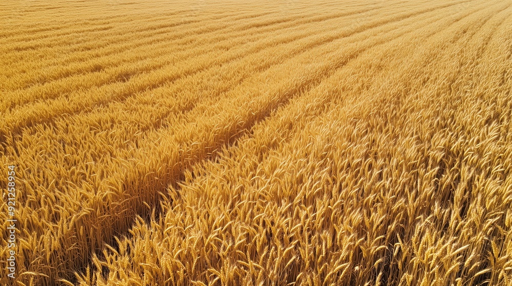 Fototapeta premium Golden wheat field stretching across the landscape during the late afternoon sun