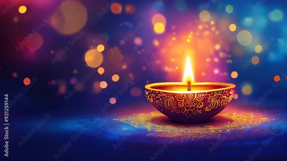 Colorful Diwali vector illustration with glowing oil lamp, festive atmosphere and traditional Indian design elements, celebrating festival of lights