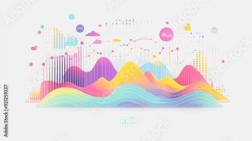 Abstract white background with pastel colorful charts and graphs with statistics to analyze business potential and forecast future development of companies growth.
