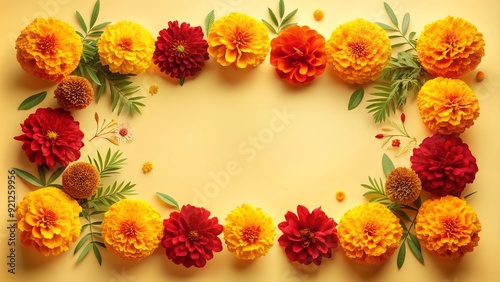 Marigold flowers on pastel yellow background.