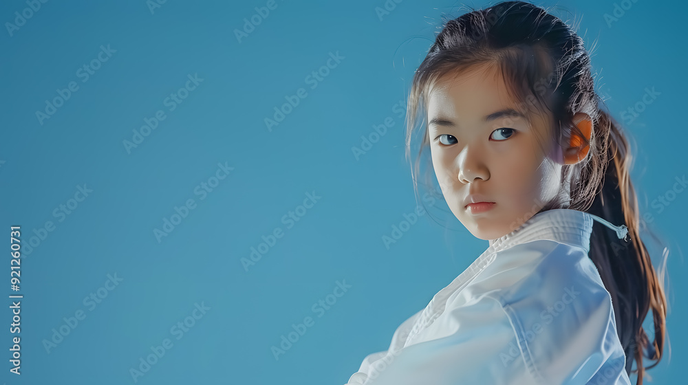 Banner: An Asian-Australian girl practices martial arts, including taekwondo, karate, Banner: An Asian-Australian girl practices martial arts, including taekwondo, karate,
