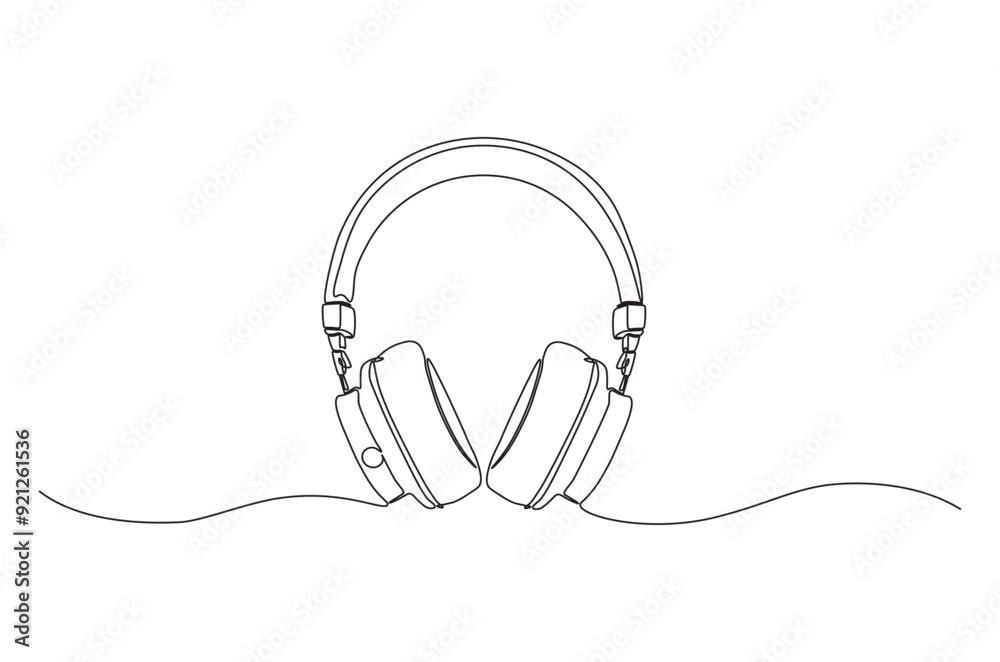 Headphone in continuous one line drawing. Earphone single line art illustration. Editable vector. Headphone in continuous one line drawing. Earphone single line art illustration. Editable vector.
