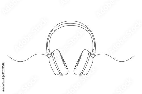 Headphone in continuous one line drawing. Earphone single line art illustration. Editable vector.