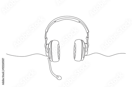 Headphone in continuous one line drawing. Earphone single line art illustration. Editable vector.