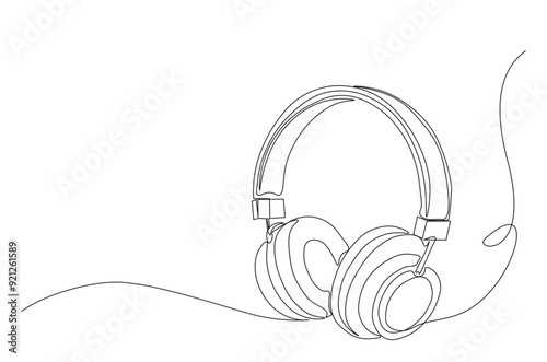 Headphone in continuous one line drawing. Earphone single line art illustration. Editable vector.