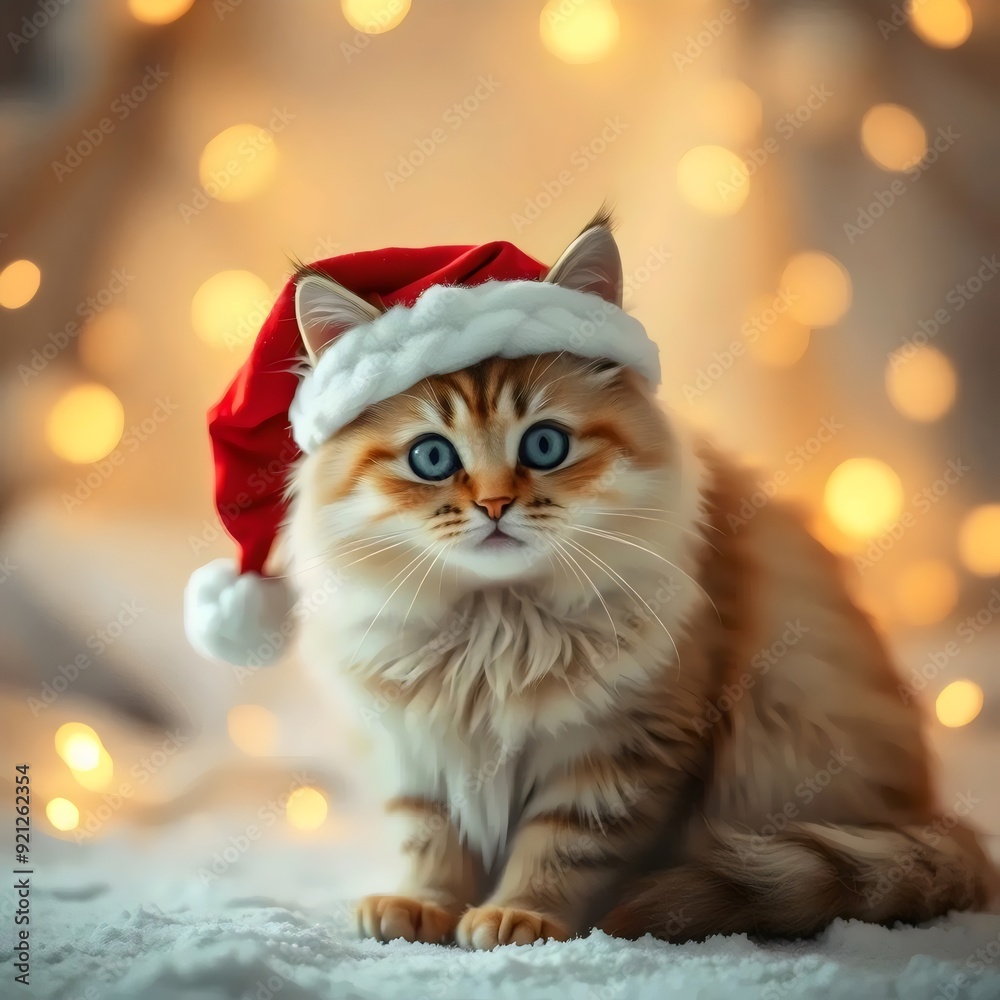Beautiful Cat Wearing Christmas Cap - Festive Holiday Cheer and Adorable Pet Photography Beautiful Cat Wearing Christmas Cap - Festive Holiday Cheer and Adorable Pet Photography