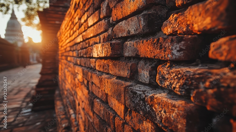 Dramatic low-angle shot of Thapae Gateaes red brick wall, focusing on the historical texture and architectural strength. Dramatic low-angle shot of Thapae Gateaes red brick wall, focusing on the historical texture and architectural strength.