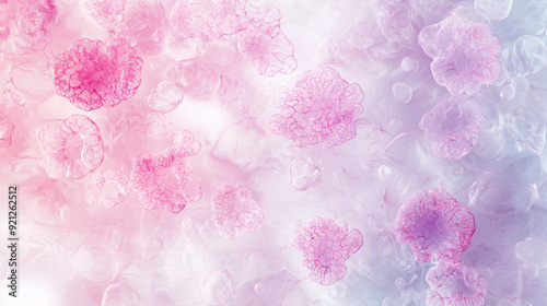 Wallpaper Mural Pink and white flowers with pink centers. The flowers are scattered throughout the image. The background is a light blue color. Torontodigital.ca