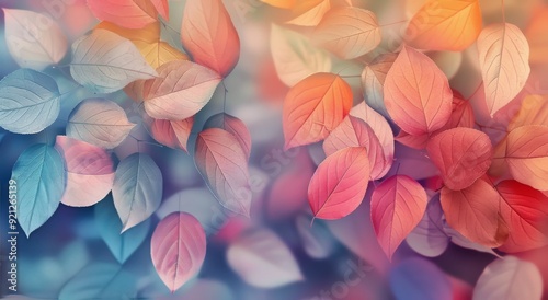 Colorful Leaves Against a Dark Background in Autumn