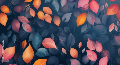 Colorful Leaves Against a Dark Background in Autumn