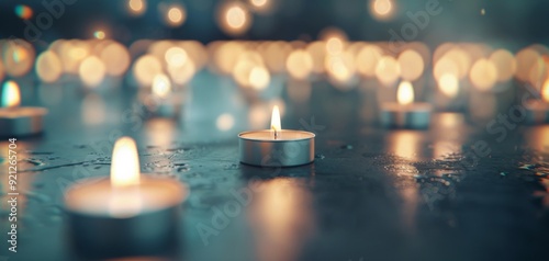Soft Glowing Candles Illuminating A Dark Surface With Warm Light