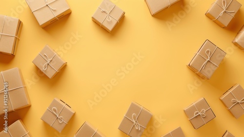 Gift Boxes On Yellow Background.