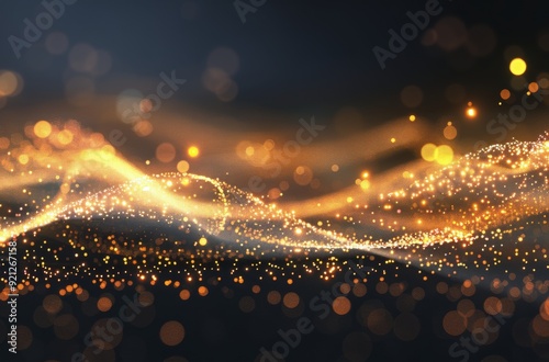 Golden Particles Flowing Over Soft Waves at Sunset