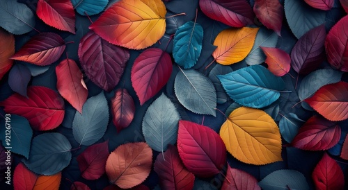 Colorful Autumn Leaves Spread Across a Dark Background