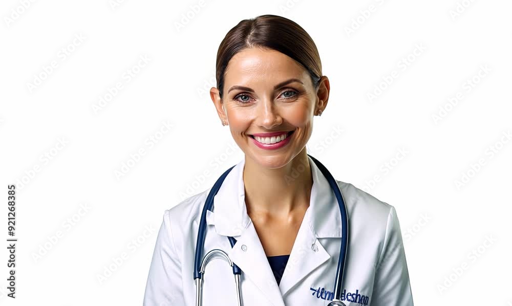Portrait of a smiling female doctor with stethoscope on white background Portrait of a smiling female doctor with stethoscope on white background