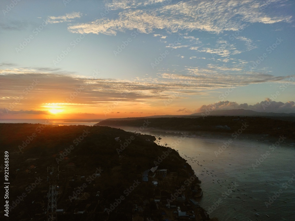 Aerial image of a sunrise in Nusa Lembongan, Bali Aerial image of a sunrise in Nusa Lembongan, Bali