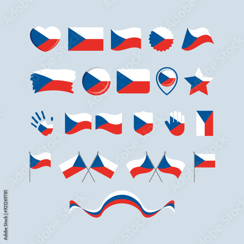 Czech Republic flag icon set vector isolated on a gray background. Czechia flag graphic design element. Flag of the Czech Republic symbols collection. Set of Czech flag icons in flat style