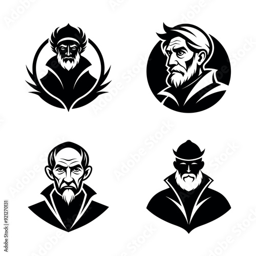 A black silhouette of an Old Man Logo Design Template 