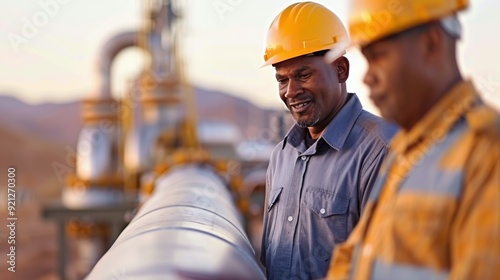 Engineers Discussing Equipment Operations in Industrial Facility