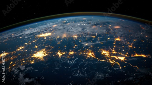Nighttime City Lights Over Earth From Space