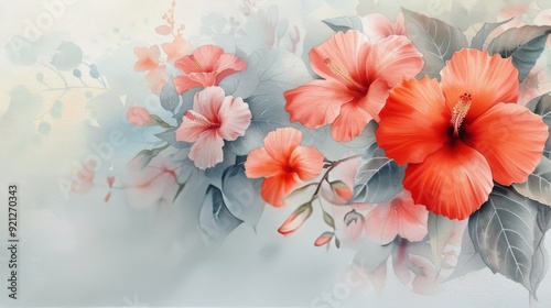 Vibrant Hibiscus Flowers Blooming in Soft Pastel Background