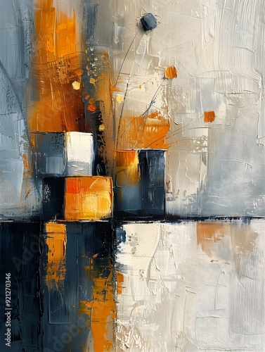 vase flowers white yellow background abstract oil grey orange colors cubic blocks peaks depth untitled paint smears tall towers cube