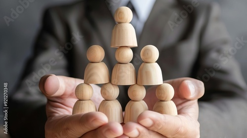 Leader carefully balance his team caring. Leadership with caring, support, and empathy.