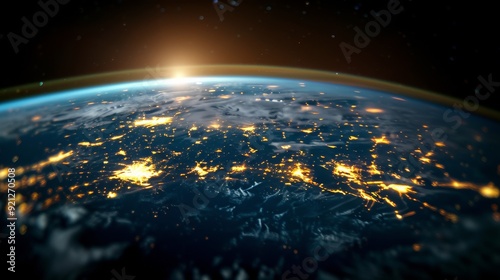 Nighttime City Lights Over Earth From Space