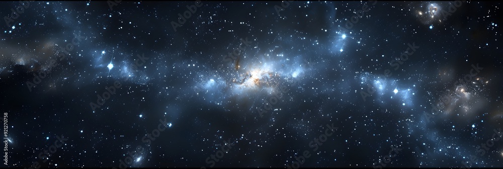 Obraz premium A dark background with stars and galaxies, representing the vastness of space. The blue glow is used to highlight key elements in celestial events or cosmic phenomena. A small group of bright white do