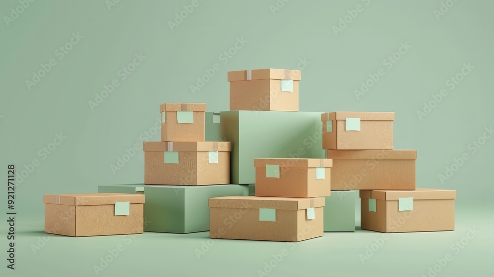 Cardboard Boxes on Green Background. Cardboard Boxes on Green Background.
