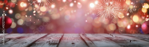 Colorful Fireworks Display Over Blurred Holiday Lights At Night