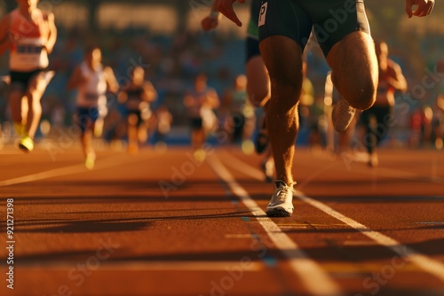 Ia generated. Legs of a sprinter in an Olympic race in the sunshine