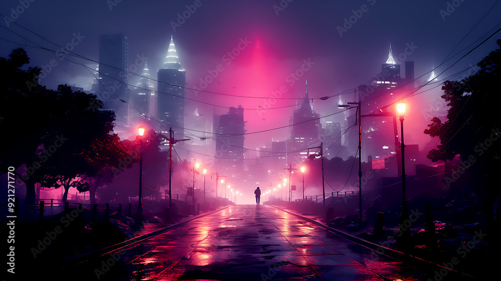 Obraz premium Cyberpunk streets, futuristic city at night