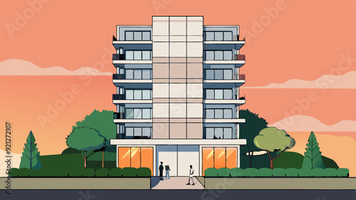 an elegant modern residential building stands vector illustration