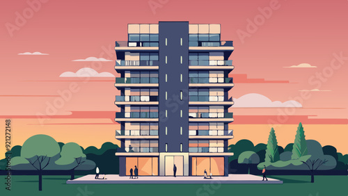 an elegant modern residential building stands vector illustration