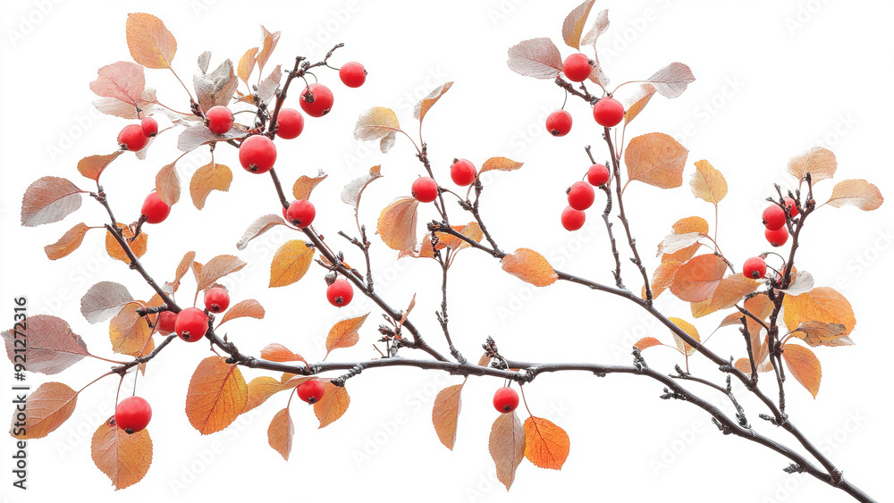 A beautiful winter branch with bright red berries against a stark white background, capturing the simplicity and elegance of nature in the colder months. A beautiful winter branch with bright red berries against a stark white background, capturing the simplicity and elegance of nature in the colder months.