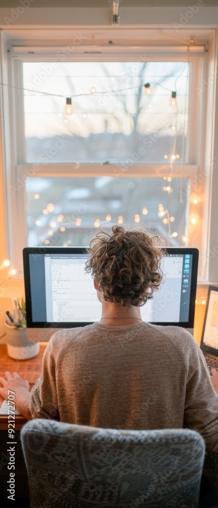 Medium-Skinned Teenage Boy Studying in Well-Lit Dorm Room at Dusk, Engaged in Computer Work, Cozy and Productive Atmosphere Medium-Skinned Teenage Boy Studying in Well-Lit Dorm Room at Dusk, Engaged in Computer Work, Cozy and Productive Atmosphere