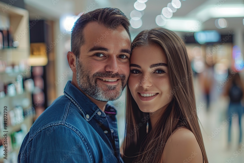 Beautiful young couple looking for new cosmetics Beautiful young couple looking for new cosmetics