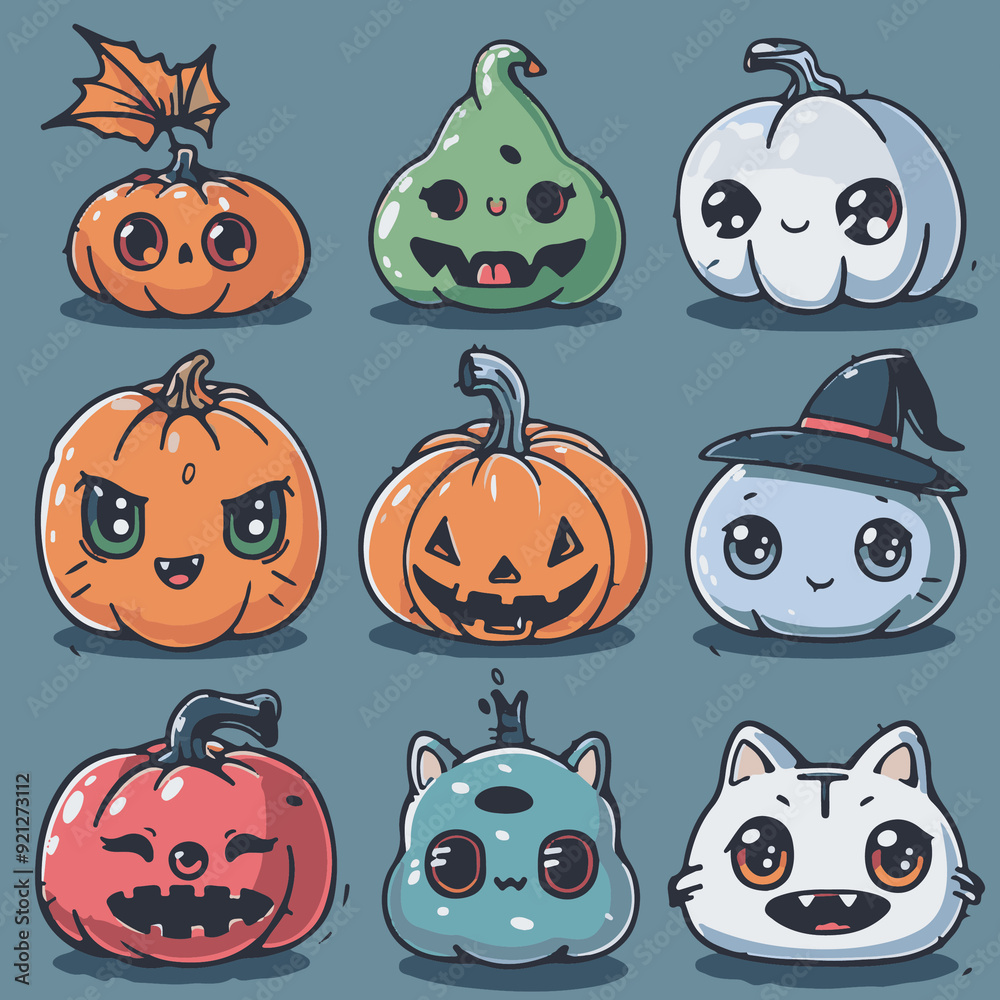 Naklejka premium Spooky Halloween Cartoon Characters Set 