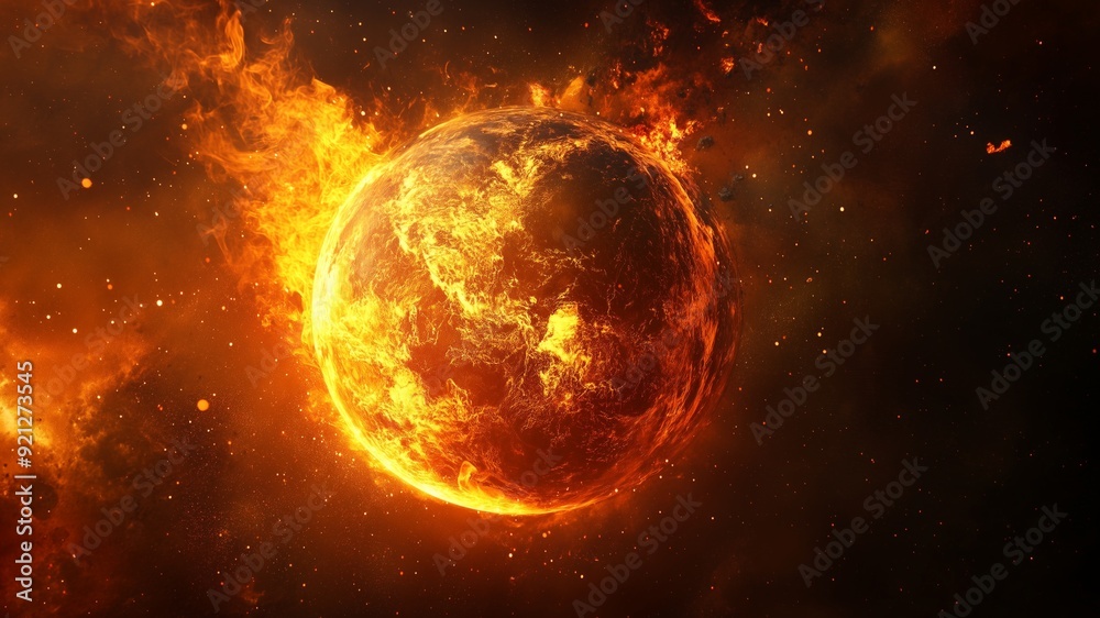3D illustration of burning planet. High quality digital space in 5K , realistic visualization 3D illustration of burning planet. High quality digital space in 5K , realistic visualization