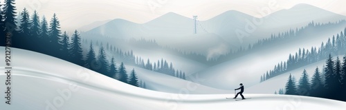 Skier Gliding Down Snow-Covered Mountain Slope on a Winter Day
