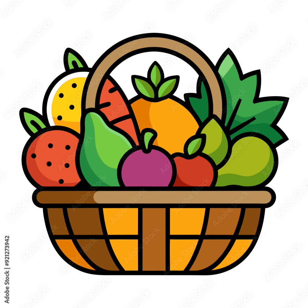 rustic basket with a handle full of colorful vector illustration rustic basket with a handle full of colorful vector illustration