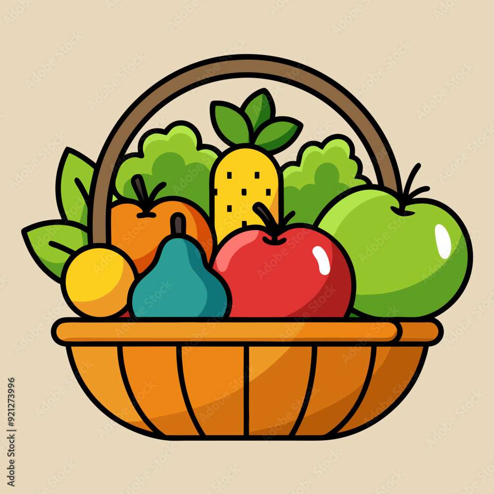 rustic basket with a handle full of colorful vector illustration rustic basket with a handle full of colorful vector illustration