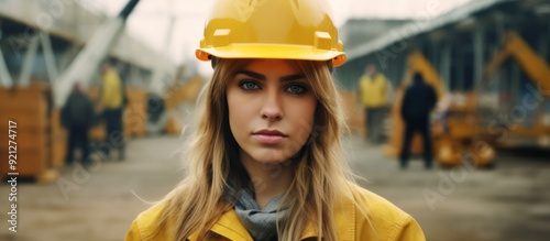 Young Woman in Yellow Hardhat at Construction Site