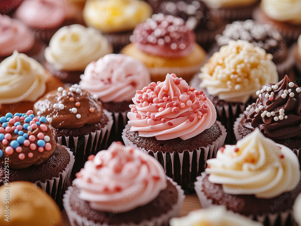 Group of many small tasty little sweet snacks, tiny cakes. Lots of mini sugary cupcakes Group of many small tasty little sweet snacks, tiny cakes. Lots of mini sugary cupcakes
