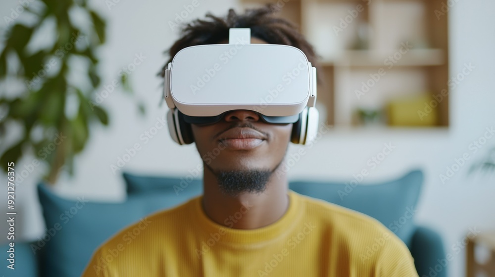 a man wearing virtual reality device a man wearing virtual reality device